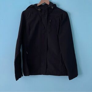 Eddie Bauer Black Nylon DWR Waterproof Outdoor Hooded Jacket M Zipper Cuffs